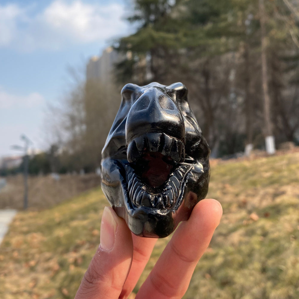 Natural Carved Obsidian Tyrannosaurus Rex Skull
