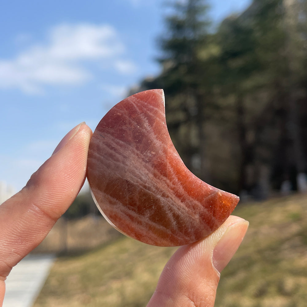 Natural Crystal Carving Golden Sunstone Moon