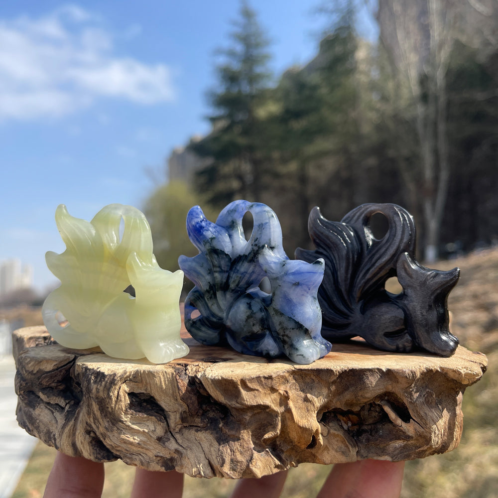 Natural Crystal Nine-Tailed Fox with Heart