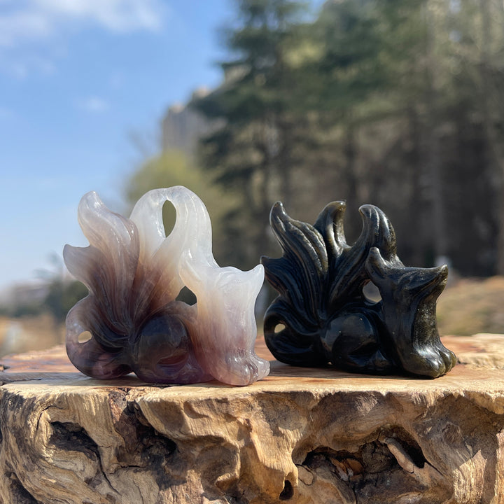 Natural Crystal Nine-Tailed Fox with Heart