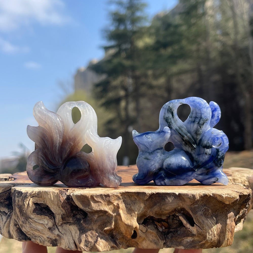 Natural Crystal Nine-Tailed Fox with Heart