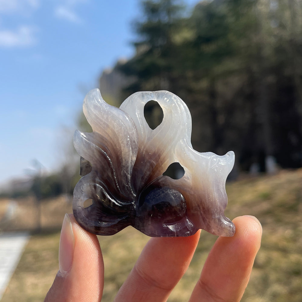 Natural Crystal Nine-Tailed Fox with Heart