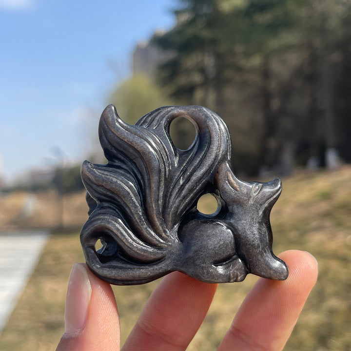 Natural Crystal Nine-Tailed Fox with Heart