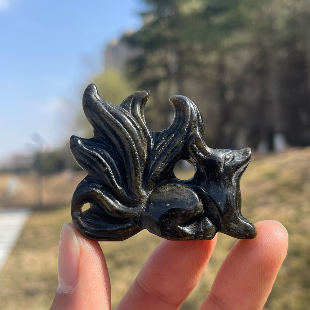 Natural Crystal Nine-Tailed Fox with Heart