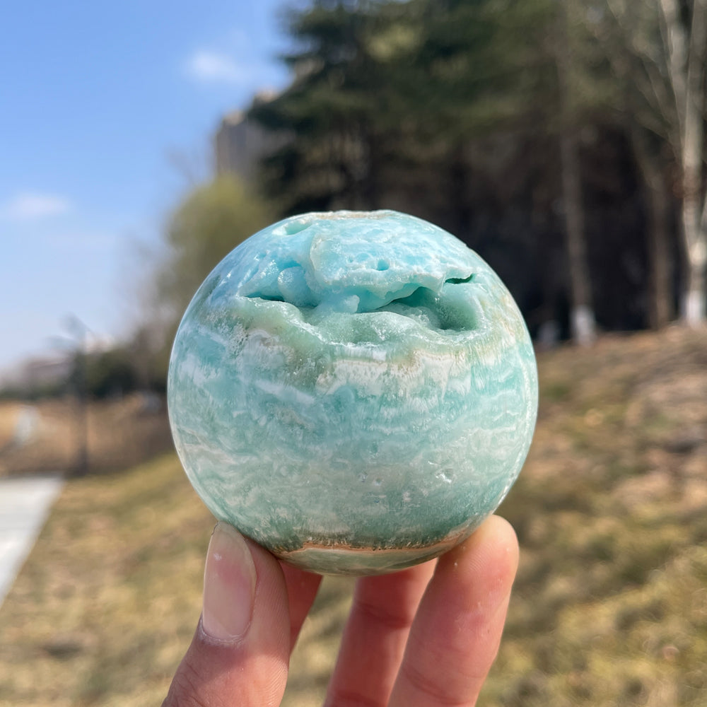 Unique,Imperfect Natural Crystal Hemimorphite Sphere