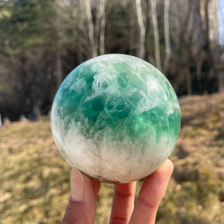 Unique,Imperfect Natural Crystal Feather Fluorite Sphere