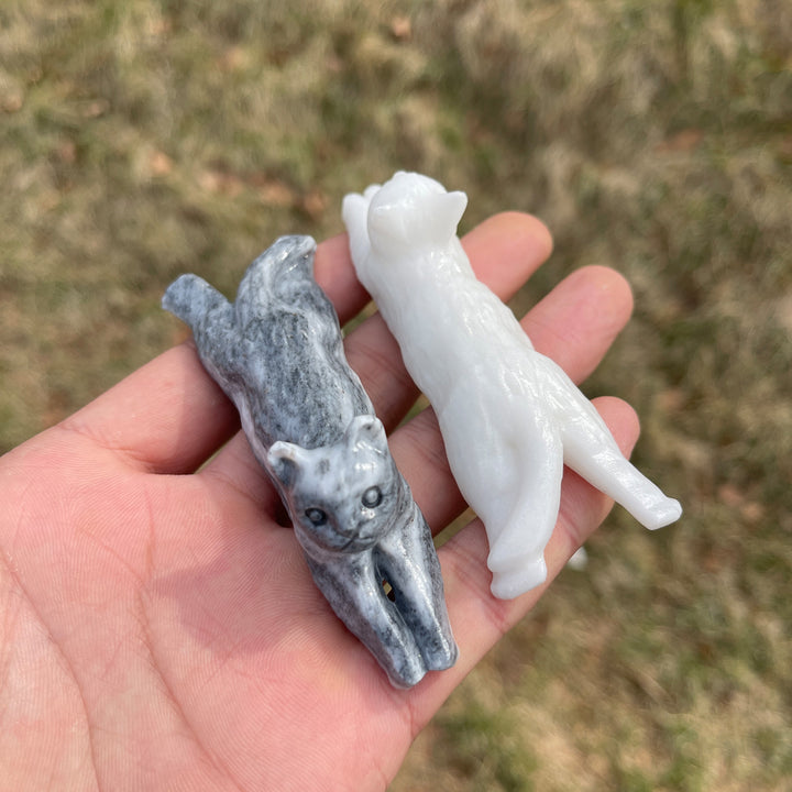 Natural Crystal Carving Long Lying Cat