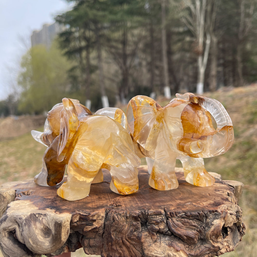 Unique,Natural Crystal Golden Healer Elephant
