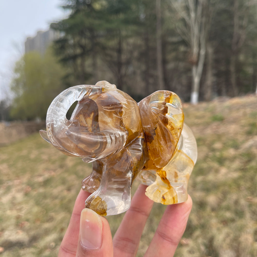 Unique,Natural Crystal Golden Healer Elephant