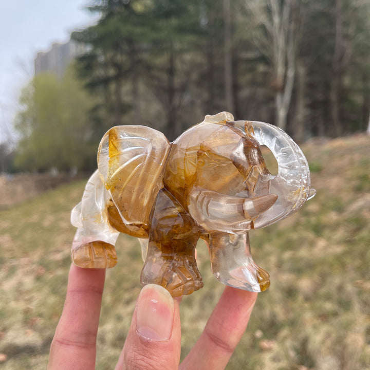 Unique,Natural Crystal Golden Healer Elephant