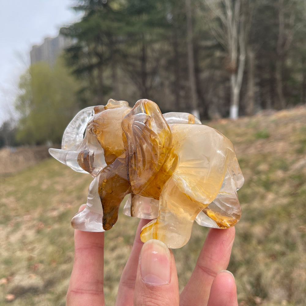Unique,Natural Crystal Golden Healer Elephant