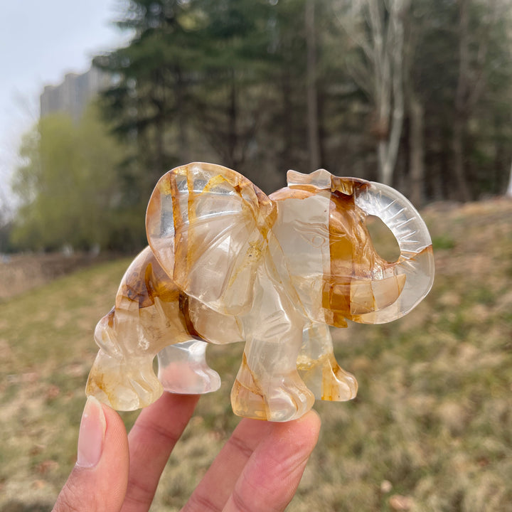 Unique,Natural Crystal Golden Healer Elephant