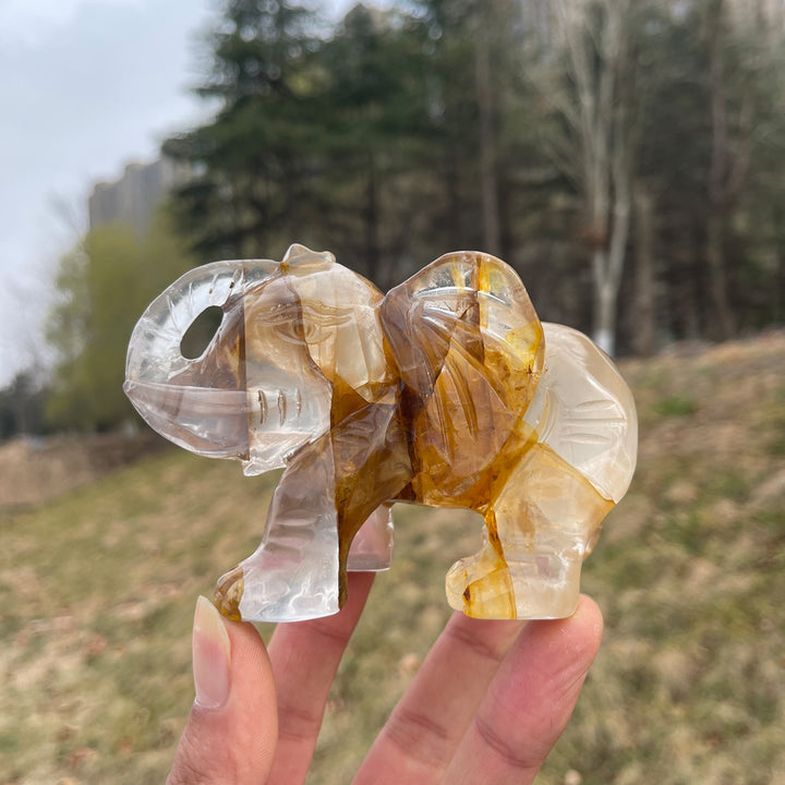 Unique,Natural Crystal Golden Healer Elephant
