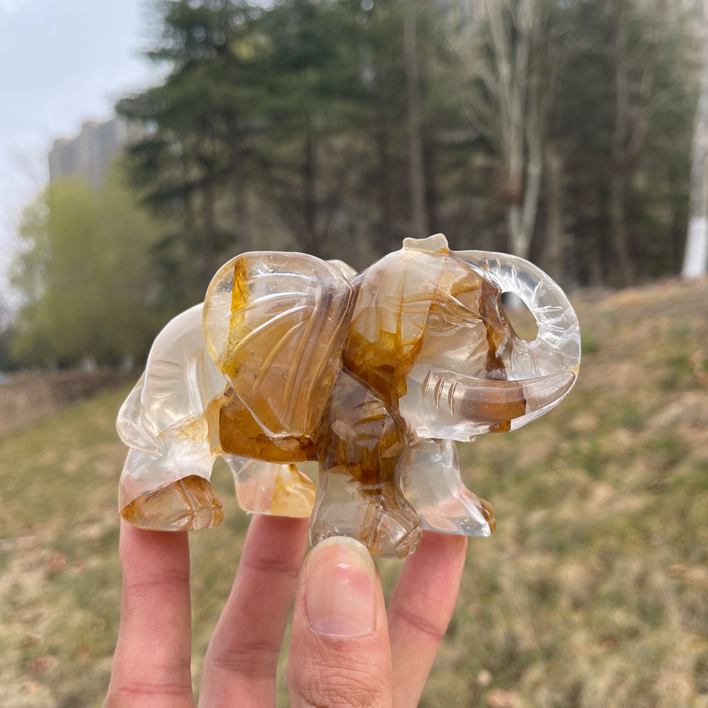 Unique,Natural Crystal Golden Healer Elephant