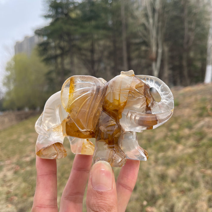 Unique,Natural Crystal Golden Healer Elephant