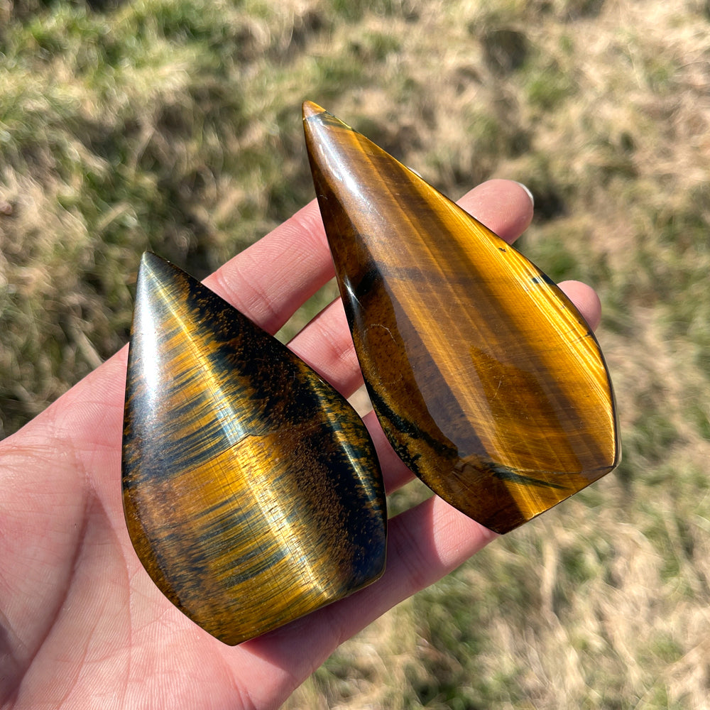 Natural Crystal Blue and Yellow Tiger's Eye Teardrop
