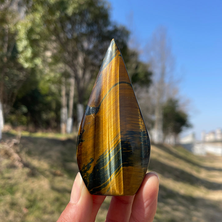 Natural Crystal Blue and Yellow Tiger's Eye Teardrop