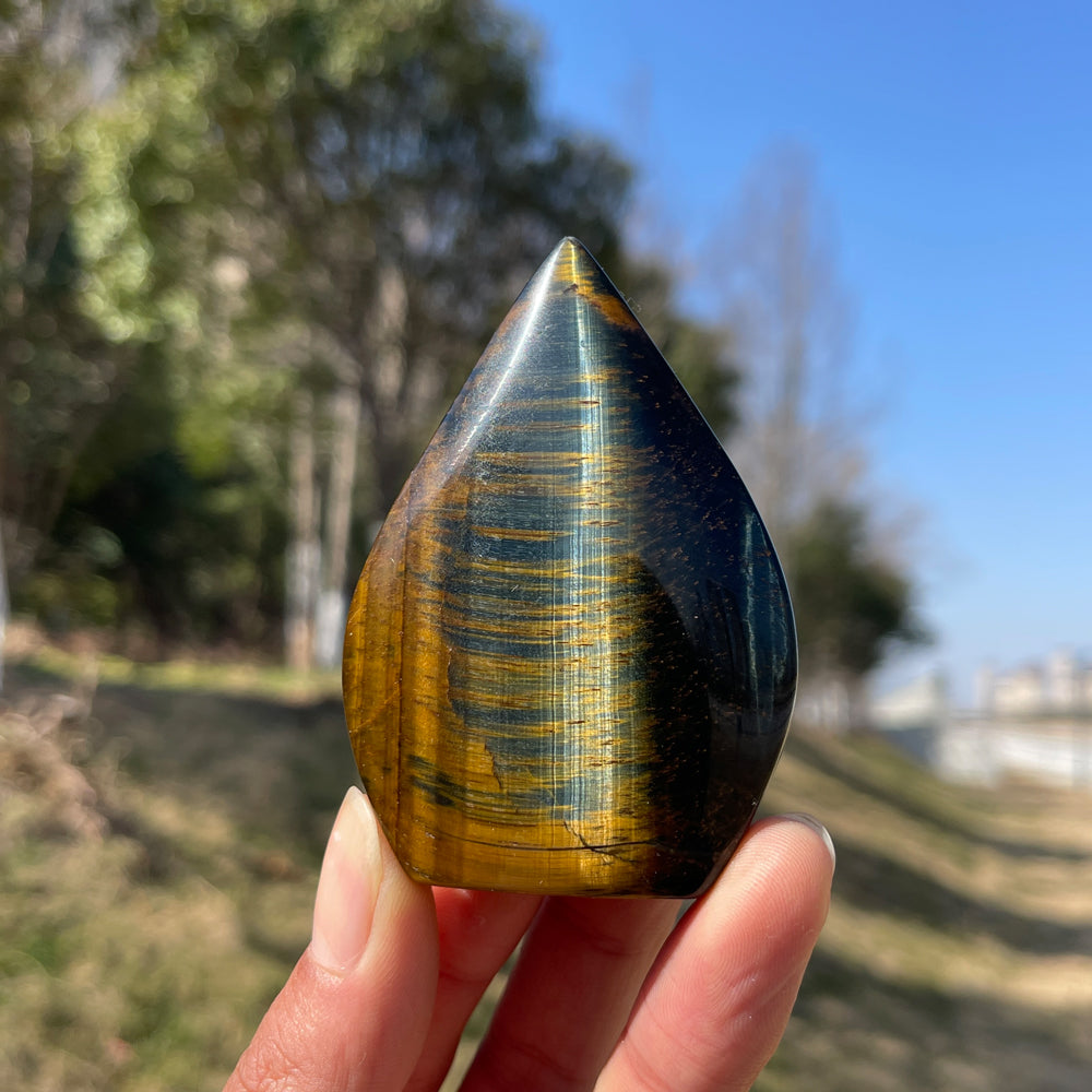 Natural Crystal Blue and Yellow Tiger's Eye Teardrop