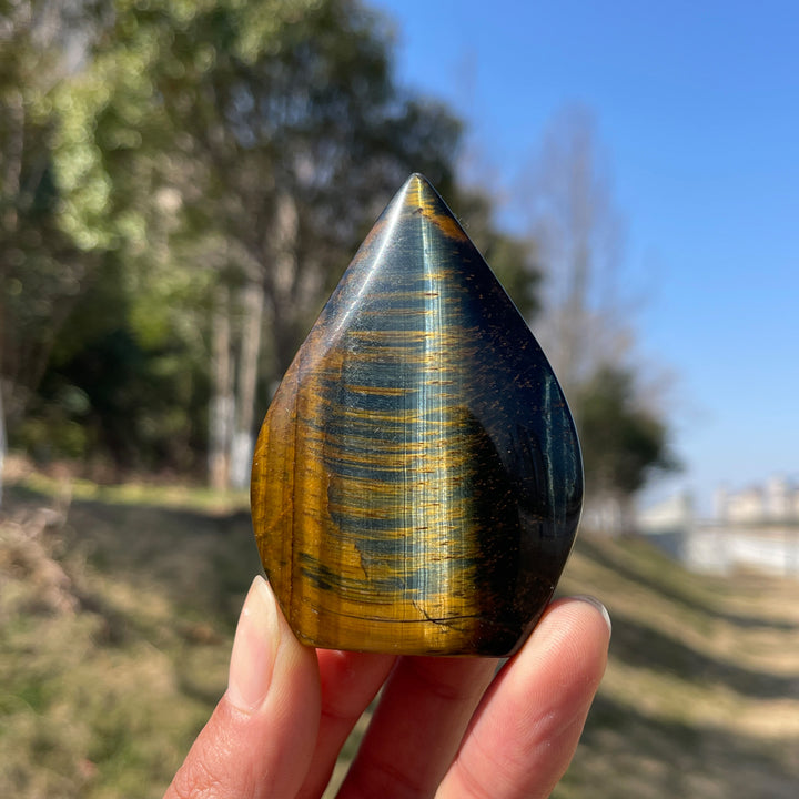 Natural Crystal Blue and Yellow Tiger's Eye Teardrop