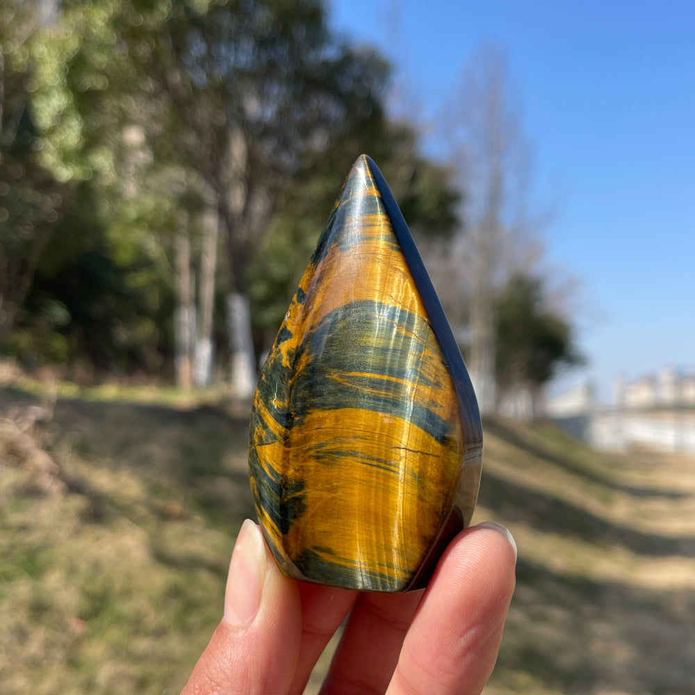 Natural Crystal Blue and Yellow Tiger's Eye Teardrop