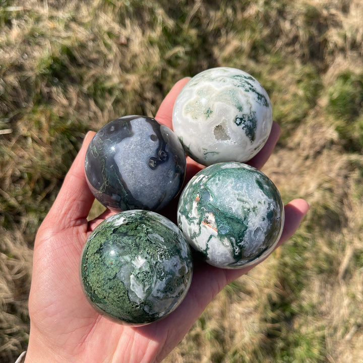 Natural Crystal Moss Agate Sphere
