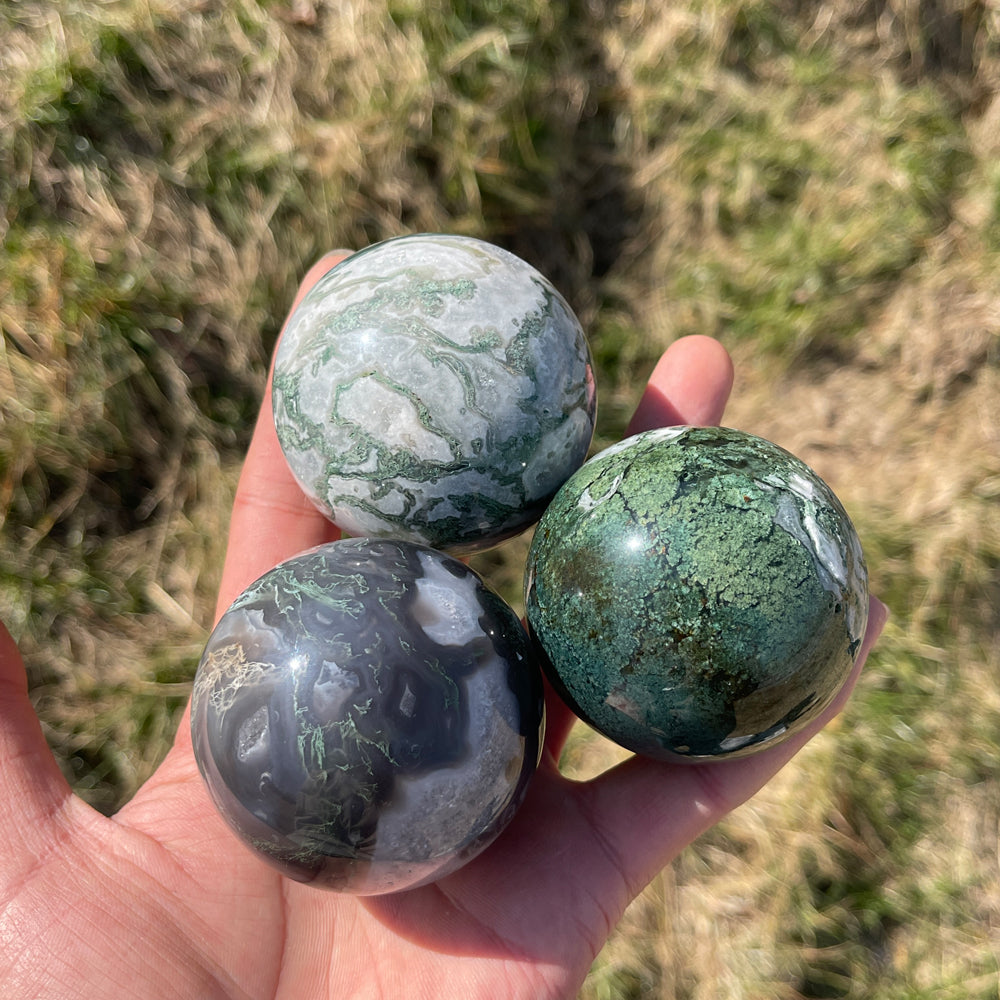 Natural Crystal Moss Agate Sphere