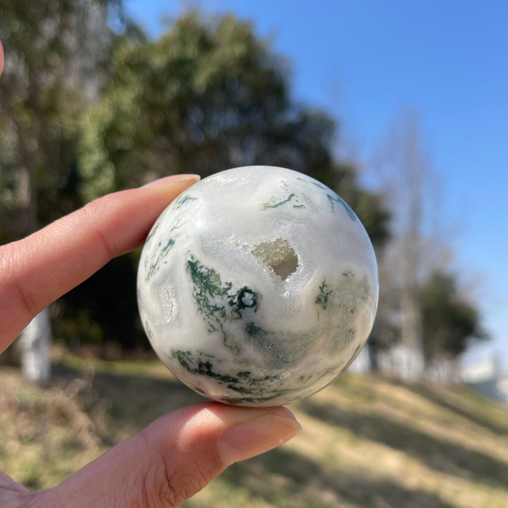 Natural Crystal Moss Agate Sphere
