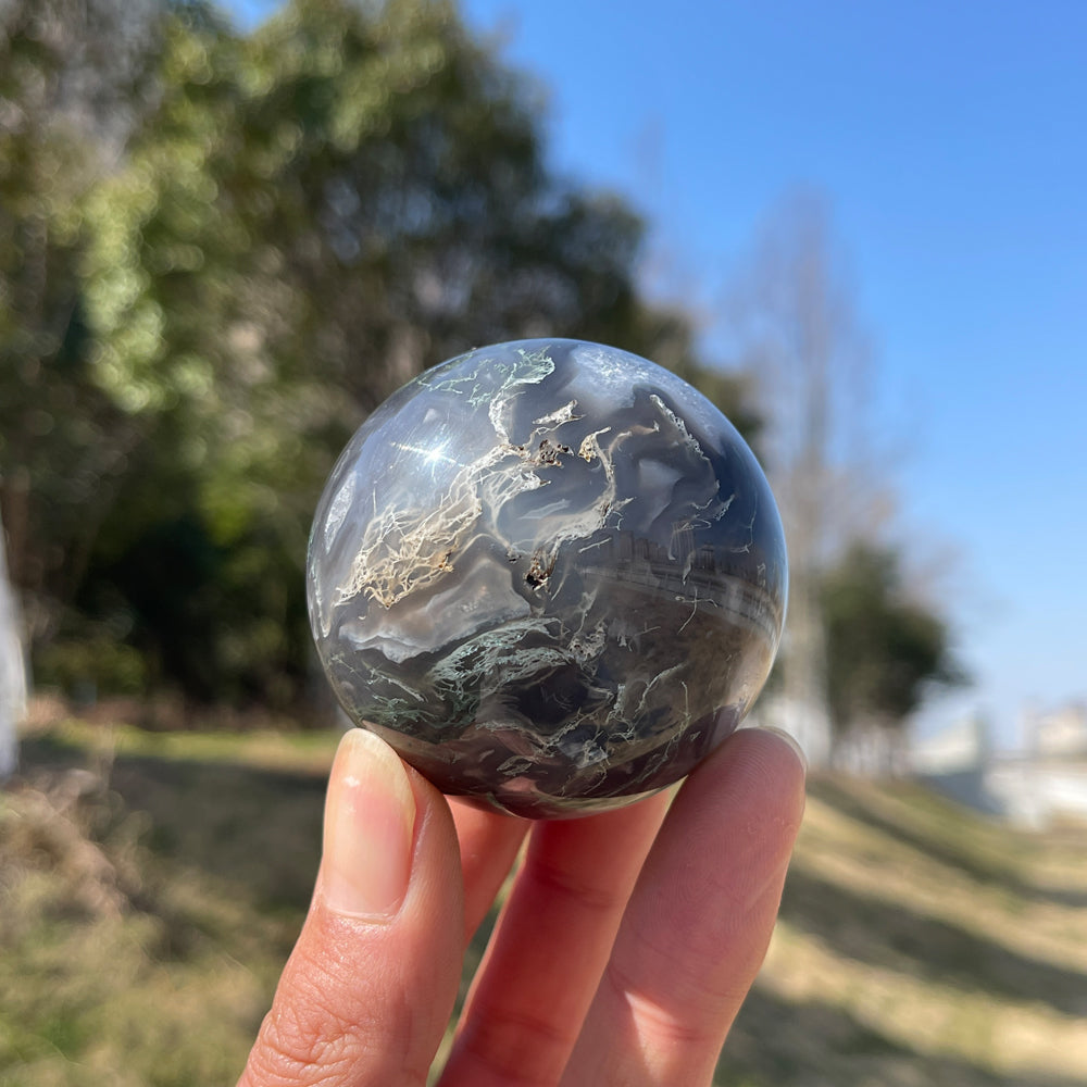 Natural Crystal Moss Agate Sphere