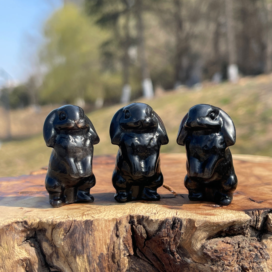 Natural Crystal Carving Mini Silver Obsidian Rabbit