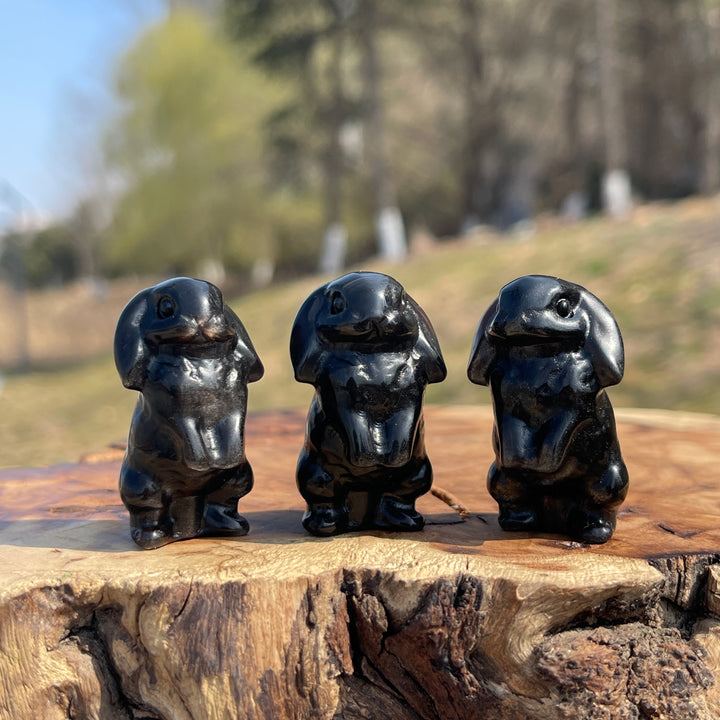 Natural Crystal Carving Mini Silver Obsidian Rabbit