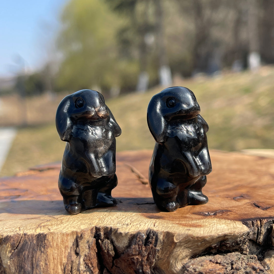 Natural Crystal Carving Mini Silver Obsidian Rabbit