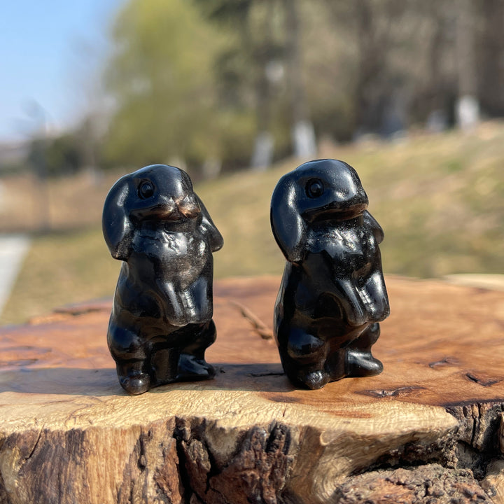 Natural Crystal Carving Mini Silver Obsidian Rabbit