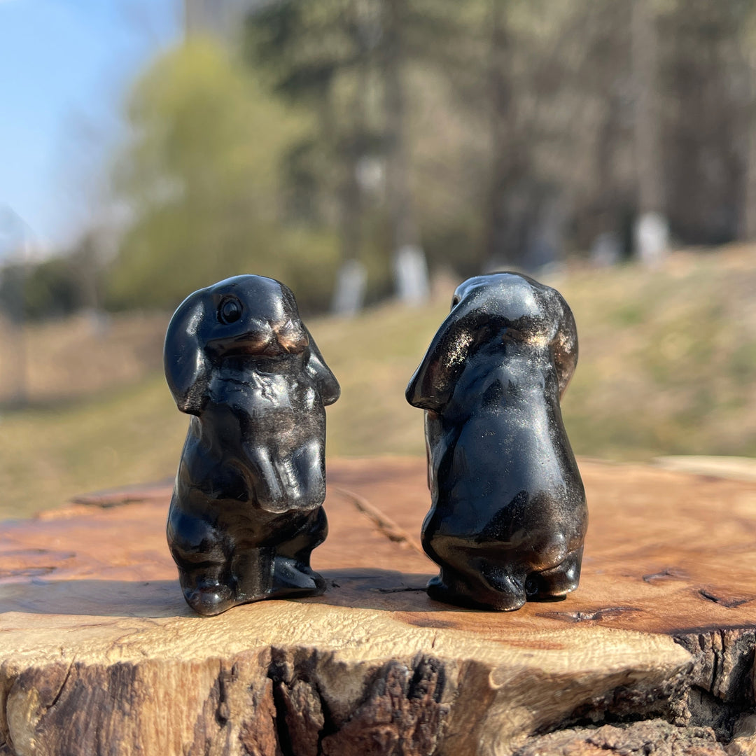 Natural Crystal Carving Mini Silver Obsidian Rabbit