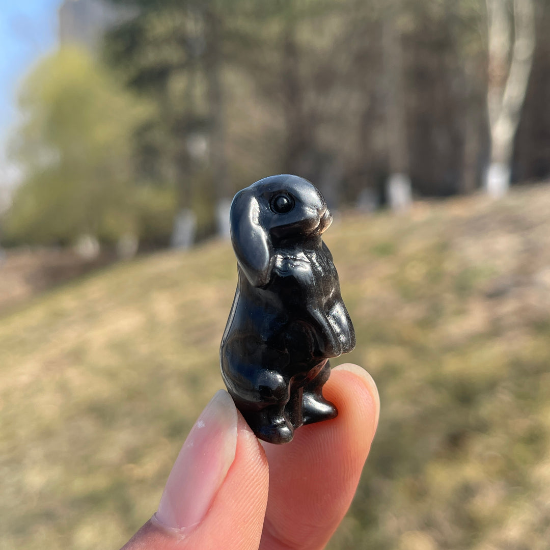 Natural Crystal Carving Mini Silver Obsidian Rabbit
