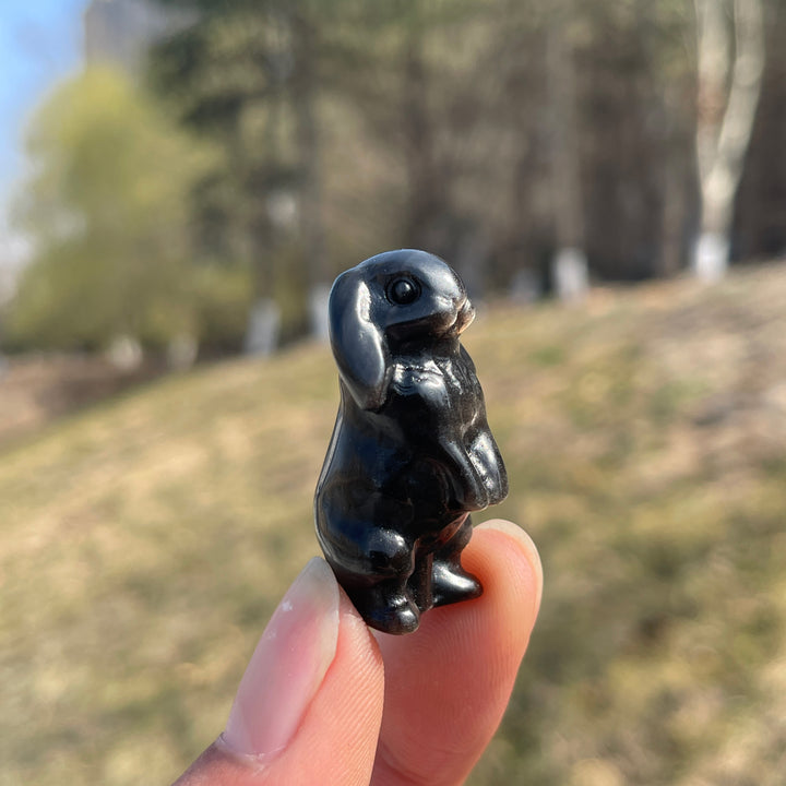 Natural Crystal Carving Mini Silver Obsidian Rabbit
