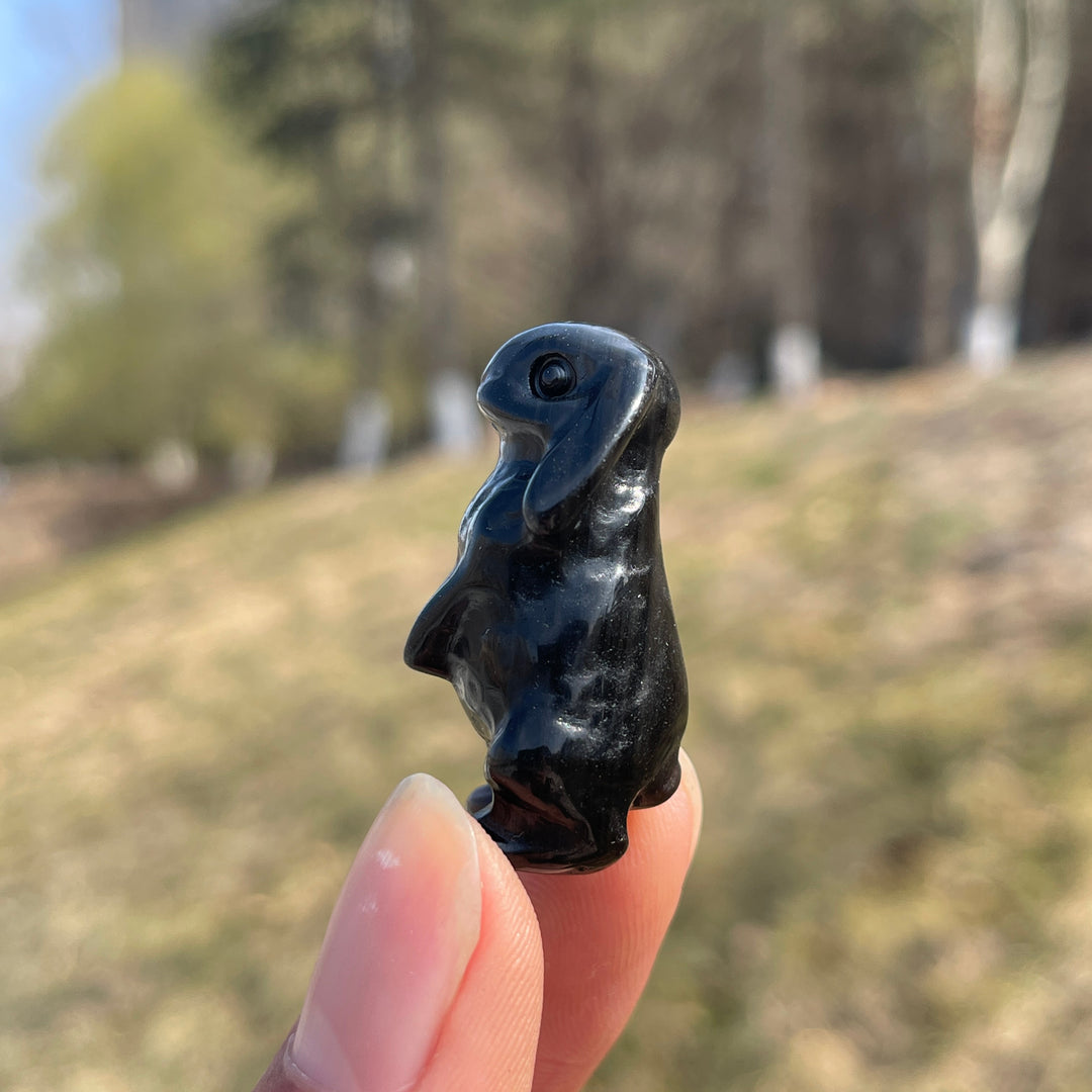 Natural Crystal Carving Mini Silver Obsidian Rabbit