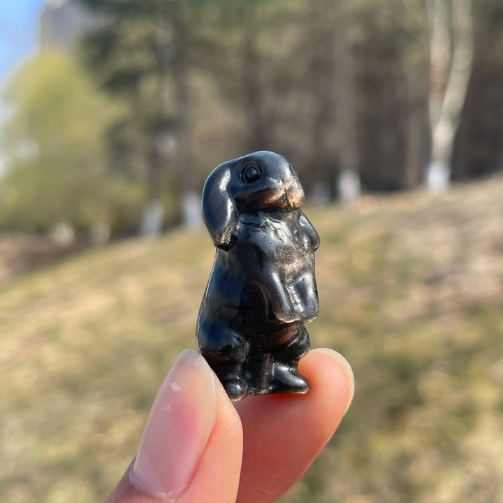 Natural Crystal Carving Mini Silver Obsidian Rabbit