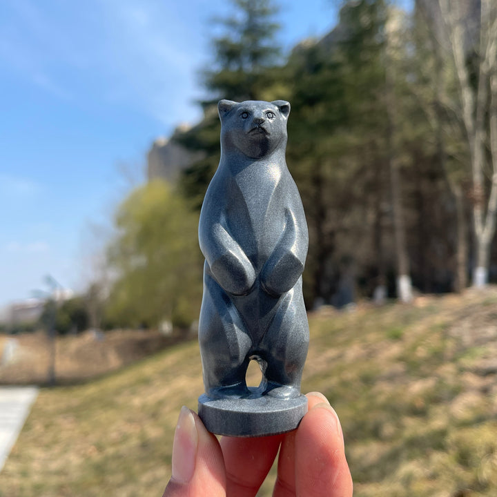 Natural Crystal Carving TaiJi Stone Standing Bear