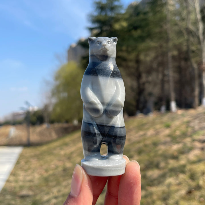 Natural Crystal Carving TaiJi Stone Standing Bear