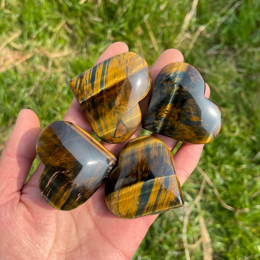 Natural Crystal Blue and Yellow Tiger's Eye Heart