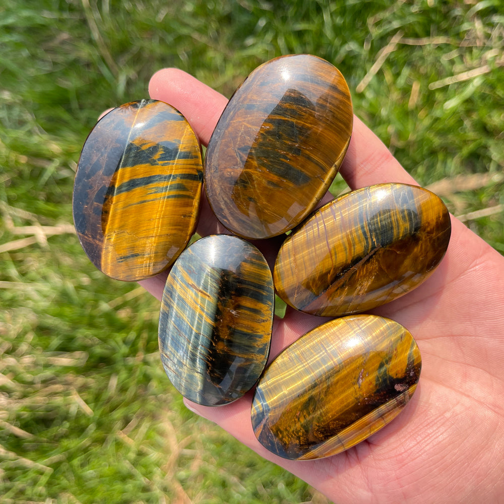 Natural Crystal Blue and Yellow Tiger's Eye Palm Stone