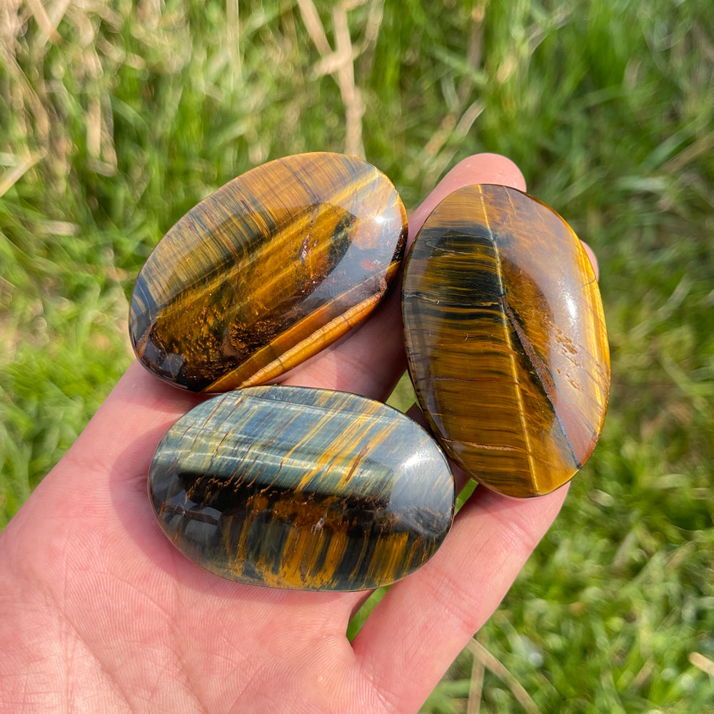Natural Crystal Blue and Yellow Tiger's Eye Palm Stone