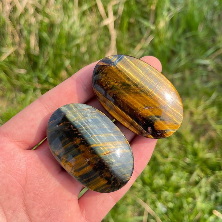 Natural Crystal Blue and Yellow Tiger's Eye Palm Stone