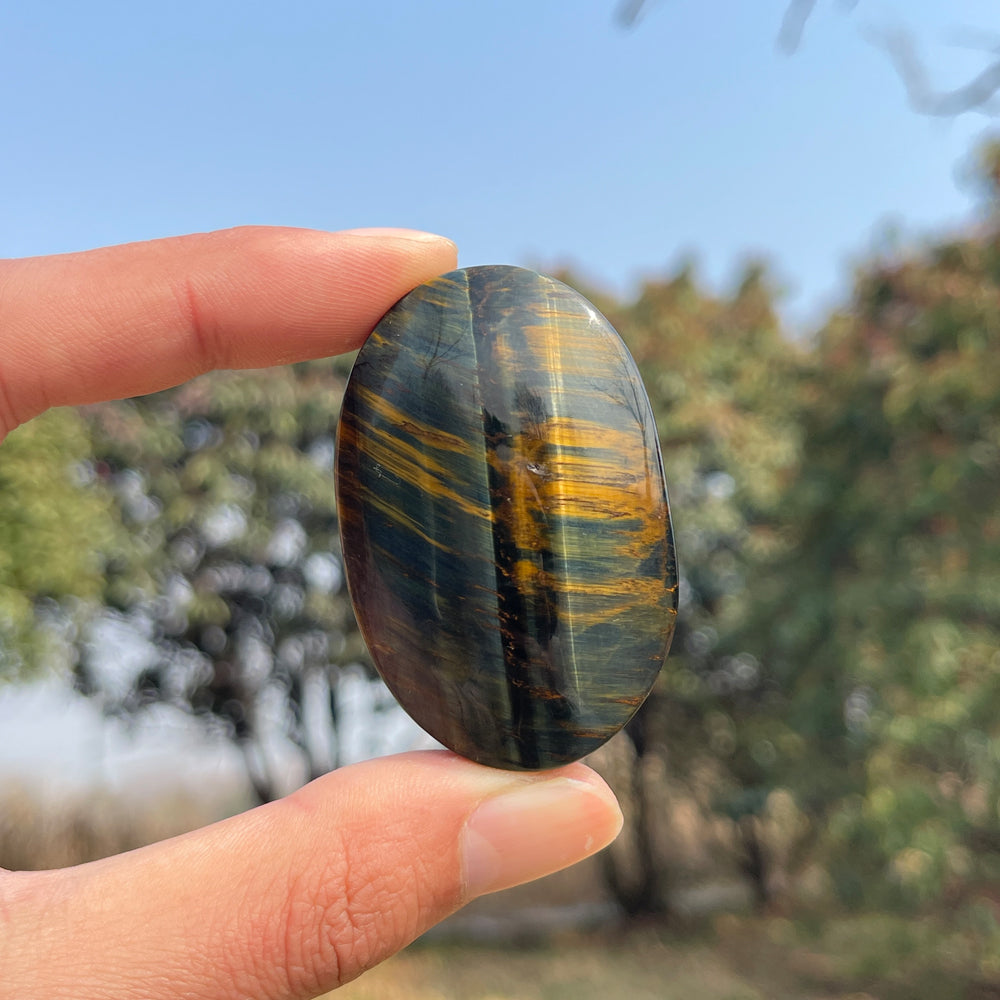 Natural Crystal Blue and Yellow Tiger's Eye Palm Stone