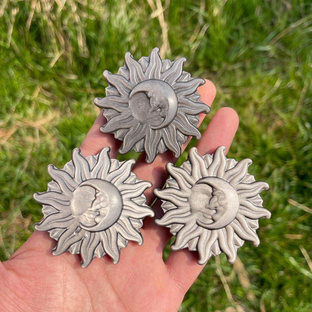Natural Carving Silver Obsidian Sun & Moon