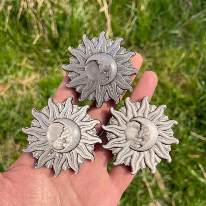 Natural Carving Silver Obsidian Sun & Moon
