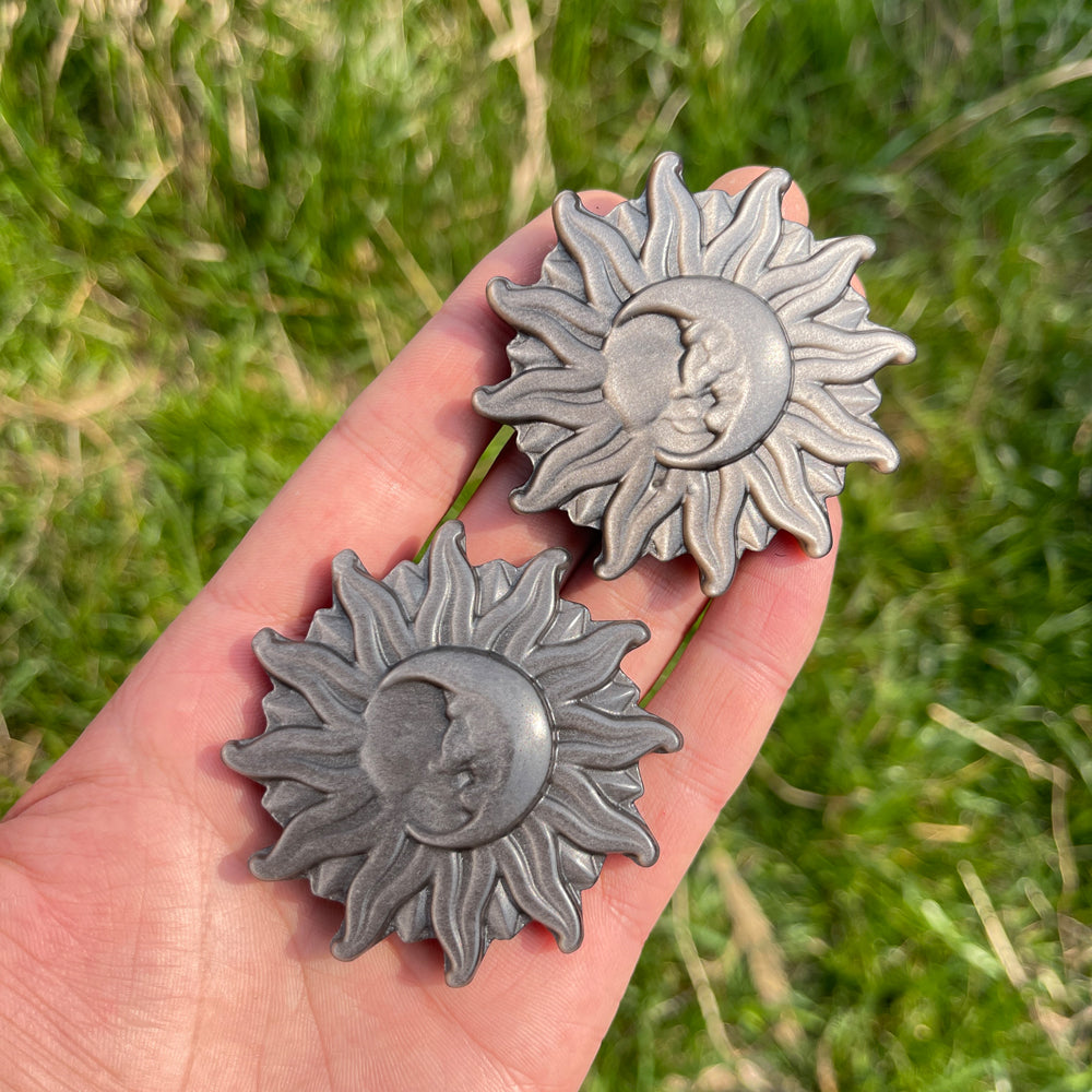 Natural Carving Silver Obsidian Sun & Moon