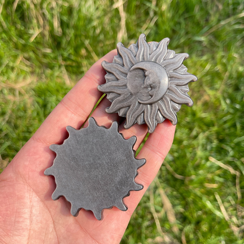Natural Carving Silver Obsidian Sun & Moon