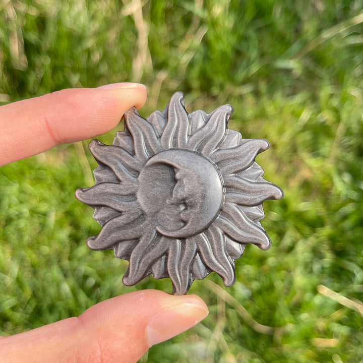 Natural Carving Silver Obsidian Sun & Moon