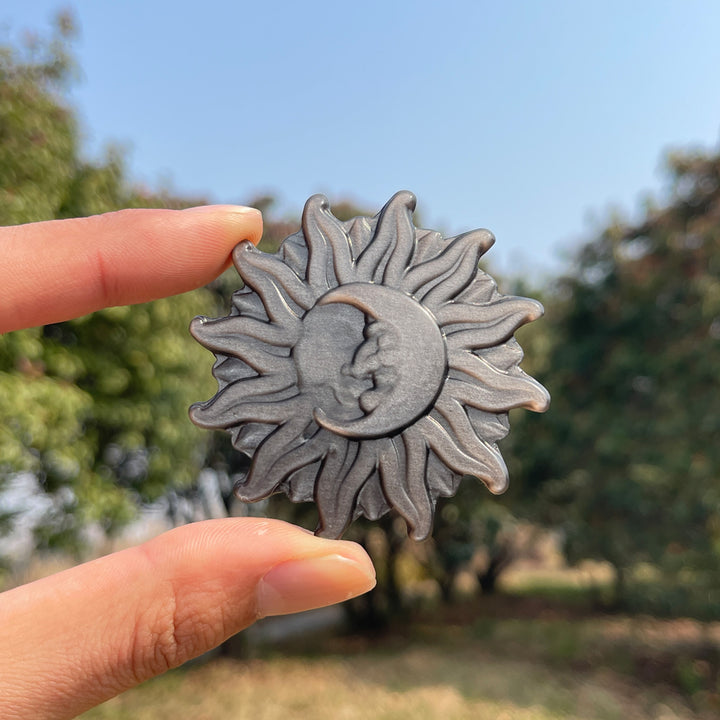 Natural Carving Silver Obsidian Sun & Moon